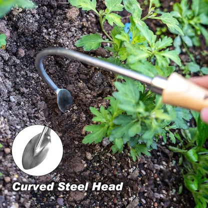 Berry&Bird Weed Puller, Crack Weeder Cultivator Garden Hand Tool, Durable Curved Head Hook & Wooden Handle, Garden Digging, Edging, Planting Remover for Patio Lawn Yard Moss Terrace Paving