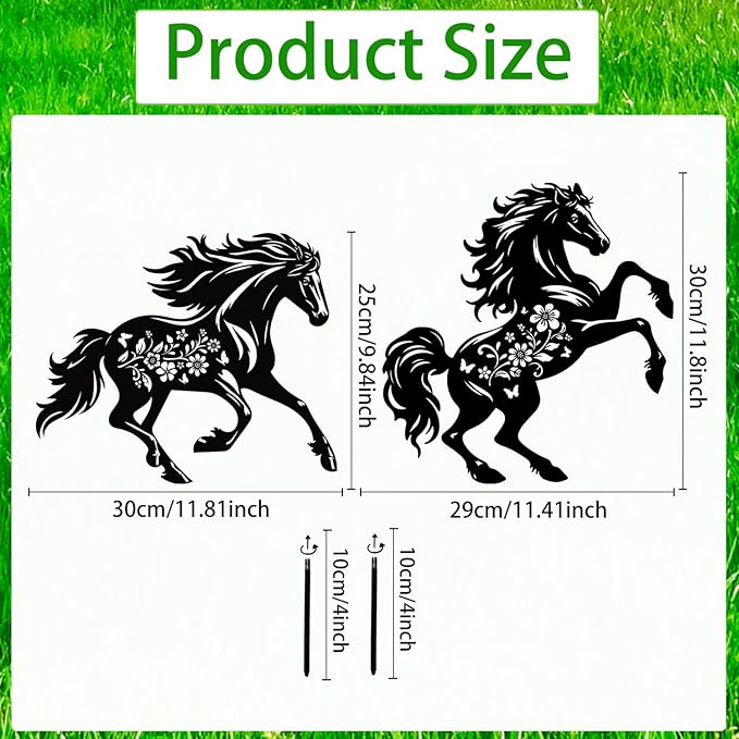Horse Metal Garden Stakes Yard Decor, 2PCS Black Horse Silhouette Statues Garden Decorative Gifts for Yard Art, Patio, Outside, Lawn Ornaments Outdoor, Yard Art