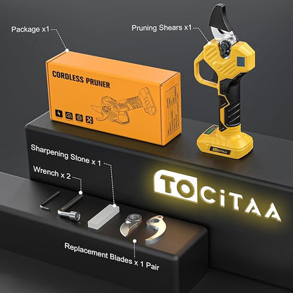 TOCiTAA Cordless Electric Pruning Shears Compatible with Dewalt 20v Battery, Portable Pruner Garden Tool Brushless & Imported SK7 Steel Blades, 1.5-2 Inch Cutting Diameter (Tool Only)