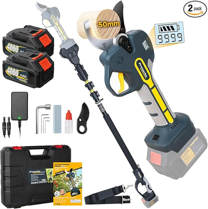 2 In 1 Pole Pruning Shears 2.0 Inch Cutting Diameter Compatible with Makita Battery Secateurs Japanese SK5 Blade 2 * 4000mAh Batteries Electric Pruner Extended To 8.2ft