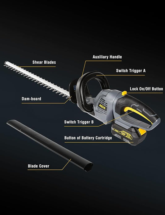 20'' Cordless Hedge Trimmer with 20V/4.0Ah Battery, Steel Blade & 180° Rotatable Head - Best Handheld Electric Trimmer Grass Shrub Pruning Cutter, Lightweight & Compact Hedge Shear for Garden, Lawn