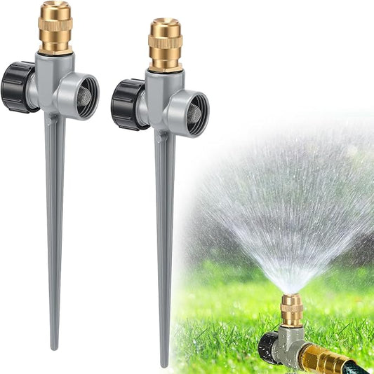 2 Pack Metal Lawn Sprinklers for Yard - 360° Coverage Water Sprinklers, Adjustable Brass Nozzle with Aluminum Alloy Spike Base for Small Medium Garden Irrigation