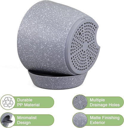 12 inch Large Self Watering Pots, Planter, Plant Pots with Mesh Drainage Holes for Indoor Outdoor House Plants and Garden, Plastic Flower Pots with Deep Reservoir, Speckled Grey