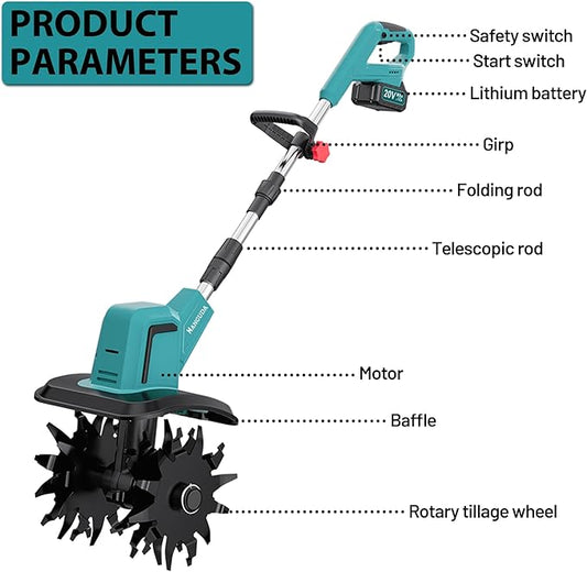 20V/400W Electric Tiller,Cordless Tiller Cultivator with 2*4.0Ah Batteries & Charger-7.87" Wide & 5.91" Deep Garden Tiller Cultivator with 48 Steel Tines, 360RPM Soil Tiller Cultivator For Lawn/Garden