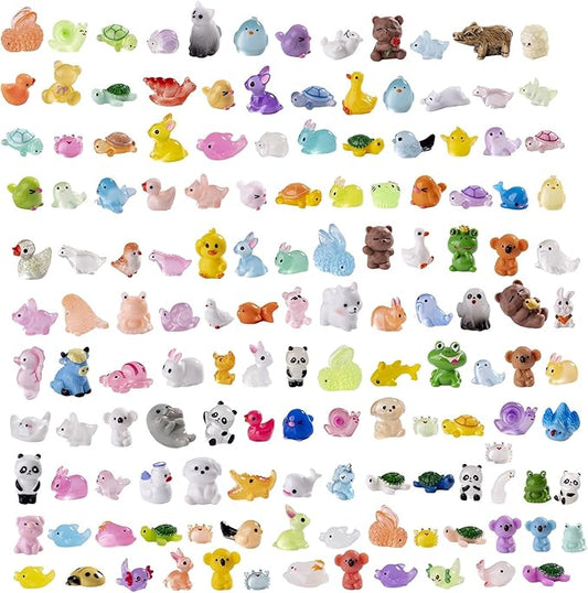 140 Pack Mini Animals Tiny Duck，Cow，Bee Figurines Bulk for Miniature Dollhouse Decor Accessories Garden Aquarium Potted Ornament Party DIY Charms Office Classroom Activity to Hide