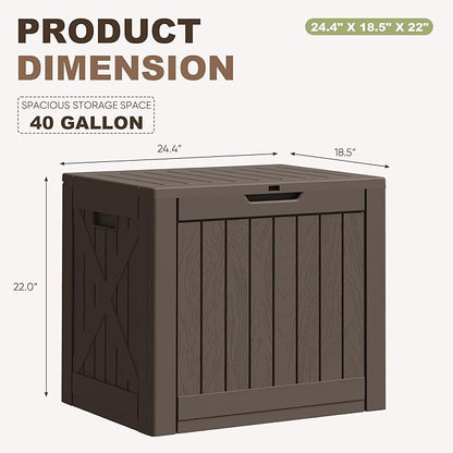Greesum 40 Gallon Resin Deck Box, Outdoor Storage for Patio Furniture, Garden Tools, Pool Supplies, Weatherproof and UV Resistant, Lockable, Brown