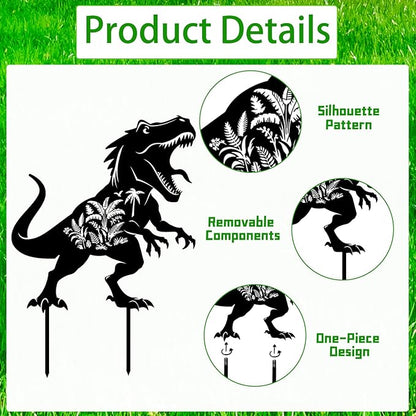Dinosaur Metal Garden Stakes Yard Decor, 2PCS Black Dinosaur and Rainforest Silhouette Statues Garden Decorative Gifts for Yard Art, Patio, Outside, Lawn Ornaments, Christmas, Backyard, Pathway