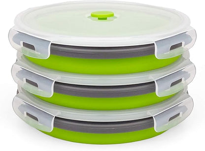 CARTINTS 1200ml Large Collapsible Meal Prep Containers, Reusable Silicone Food Storage Containers, Stackable Fridge Storage Containers, With Leakproof Lids, Microwave and Freezer Safe, Green