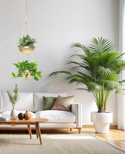 AceList 2 Pack Gold Hanging Planter for Indoor Plants - 9.8 Inch Boho Metal Plant Hanger Indoor with Hooks, Window Hanging Planters for Balcony and Ceiling