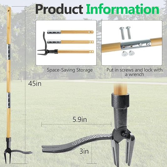 Weed Puller Tool, Stand Up Heavy Duty Root Removal Tool with 4-Claw Head & Long Handle, Garden Hand Weeding Tool - Easily Remove Weeds Without Bending, Pulling,or Kneeling
