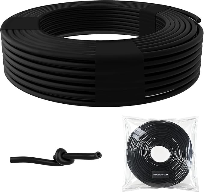 100 Ft 1/4 Inch Blank Distribution Tubing - UV Protected Flexible Black Drip Hose, Universal for Garden, Potted Plants and Veggie Beds, Fits Standard Drip Components