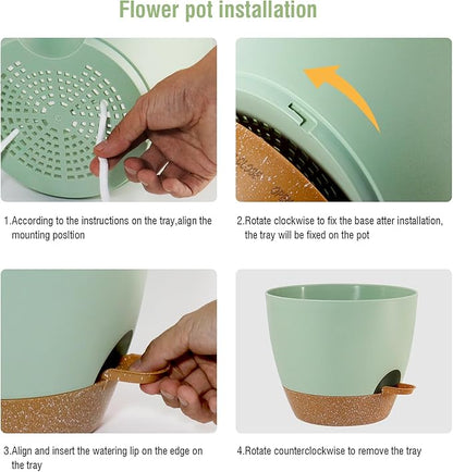 Big Self Watering Pots 12/10/9 inch, Planter, Plant Pots with Mesh Drainage Holes for Indoor Outdoor Garden Plants, Plastic Flower Pots with Removable Deep Reservoir, Green with Brown