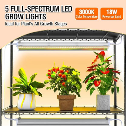 Small Indoor Greenhouse with Grow Light & PVC Cover Portable Mini Greenhouse Tent Shelves Adjustable 5 Tier Metal Plant Stand with Grow Light for Indoor Plants, Seed Starting, 29.5"x13.7"x71"