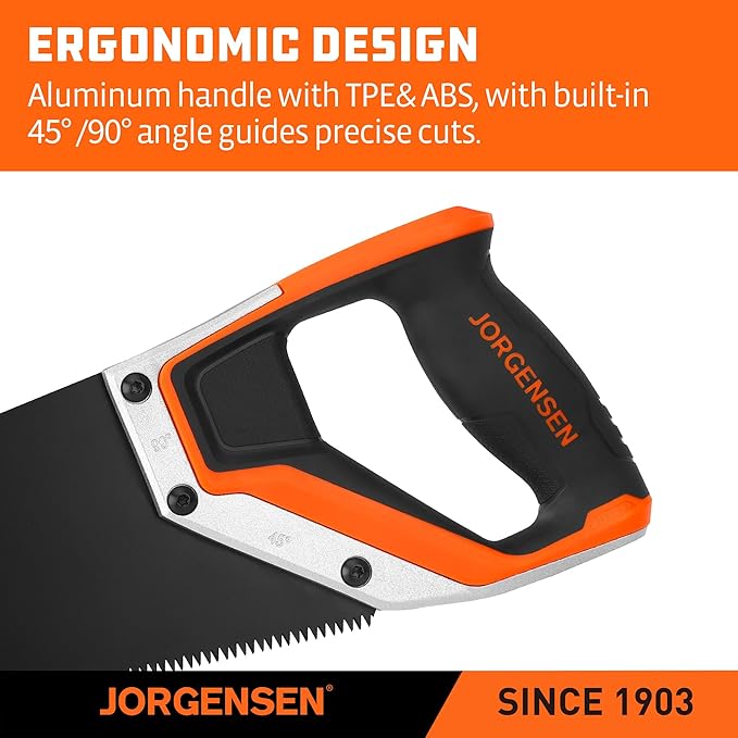 JORGENSEN 15” Hand Saw, Black Coated Coarse Handsaw 8TPI for Wood Cutting, Ergonomic Non-Slip Aluminum Handle for Sawing, Trimming, Gardening, Pruning, PVC