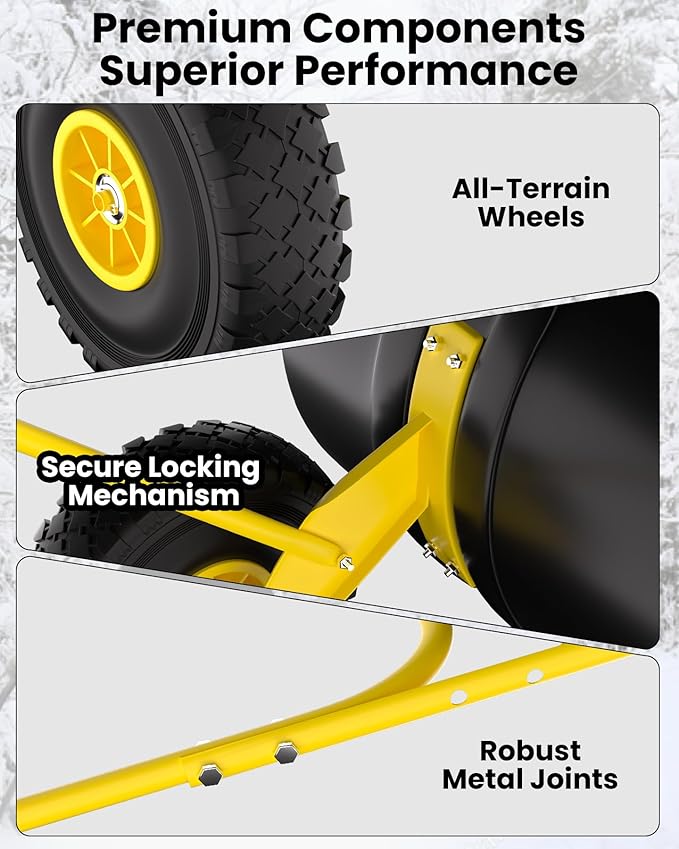 36” Snow Shovel for Driveway,Heavy Duty Wheeled Rolling Shovels 5 Position Angled Blade, Ergonomic Handle & Rubber Wheels for Efficient Snow Removal, Snow Plow for Doorway,Driveway and Sidewalks