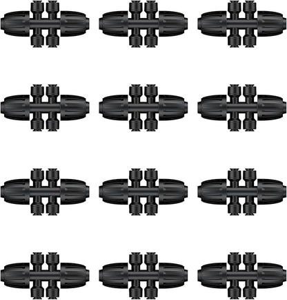 Pawfly 12 Pcs 1/2'' to 1/4'' Drip Irrigation Fittings, Anti-Leak Reducing Tees, Push-to-Fit Drip Irrigation Parts for Garden Lawn, 6-Way Barbed Tee Quick Connectors with Anti-Drop Locked Nuts