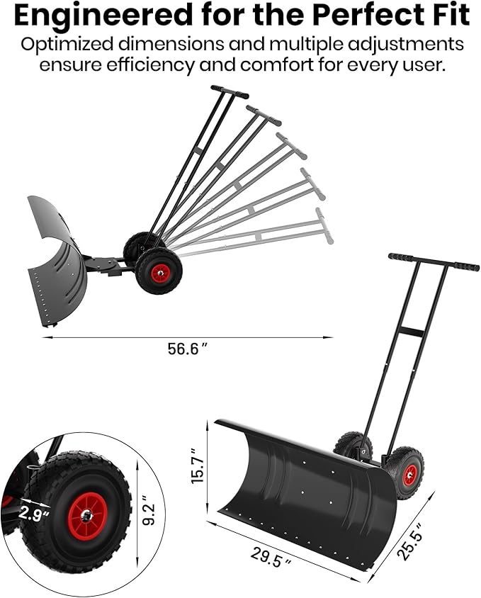 36” Snow Shovel for Driveway,Heavy Duty Wheeled Rolling Shovels 5 Position Angled Blade, Ergonomic Handle & Rubber Wheels for Efficient Snow Removal, Snow Plow for Doorway,Driveway and Sidewalks