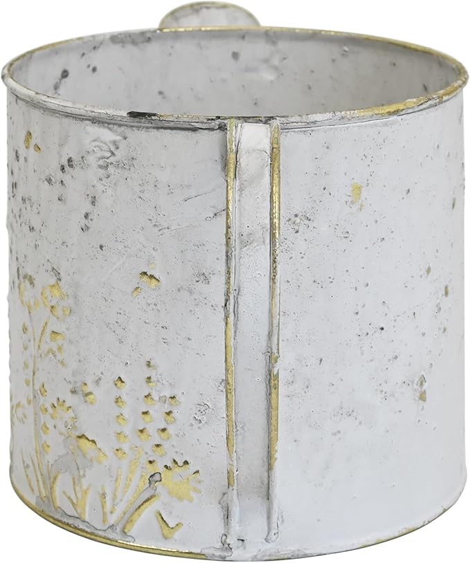 Vintage Metal Watering Can with Floral Embossed Design Garden Distressed White Decorative Watering Pot Planter Rustic Farmhouse Waterer for Home Indoor Outdoor Garden Balcony Courtyard (White#2)