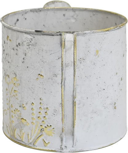 Vintage Metal Watering Can with Floral Embossed Design Garden Distressed White Decorative Watering Pot Planter Rustic Farmhouse Waterer for Home Indoor Outdoor Garden Balcony Courtyard (White#2)