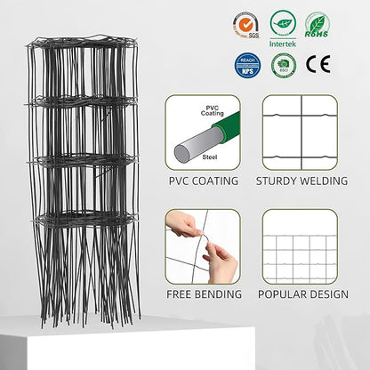 Decorative Garden Fence Border Rolls, Total 14 in x 40 ft 2 Pack Metal Folding Flat Wire Fencing for Yard, Black PVC Coated Outdoor Patio Landscape Flower Bed Edging