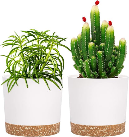 QCQHDU 5 inch Plant Pot, 2 Pack Planters for Indoor Plants with Drainage Holes & Saucer, Outdoor Flower Pots Home Garden Modern Decor