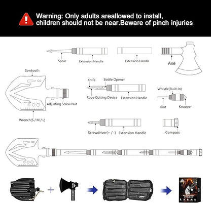 Survival Shovel High Carbon Steel Tactical Shovel Axe Folding Entrenching Tool Camping Hiking Shovel Carrying Pouch Car Emergency Survival Gear