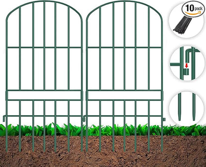 Adavin Animal Barrier Garden Fence,10 Pack Green 12''L x 25" H no dig Fence, Underground dig Protection for Dog Rabbits Rustproof Metal Wire Panel Border, 10 ft Ground Stakes for Outdoor Patio