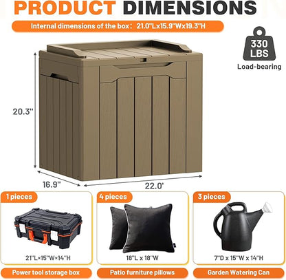 32 Gallon Deck Box Outdoor Indoor Waterproof Storage Box for Patio Furniture, Pool Accessories, Garden Tools, and Cushion Storage, Coffee