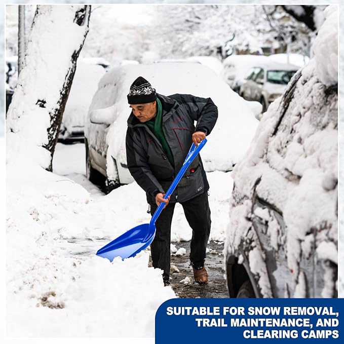 Frienda 3 Pieces Plastic Snow Shovel 43 x 14 Inches Heavy Duty Hygienic Shovel with D Shaped Grip Handle Large Durable Seamless Snow Scoop for Kitchen Gardening(Blue)