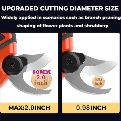Upgraded Cordless Electric Pruning Shears with LCD Display, Battery Powered Garden Shears with Brushless Motor, 2 Rechargeable Batteries, 1.6 Inch Cutting for Trees, Shrubs, and Yard Trimming