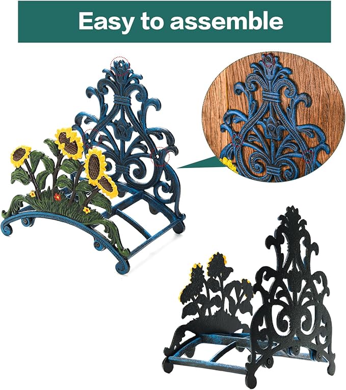 Sungmor Cast Iron Heavy Duty Garden Hose Holder - Decorative Hand-Painted Sunflower Wall Mounted Water Hose Hanger - Wall Decoration Hanging Hose Rack - Hose Reel Storage Butler - Metal Hose Stand