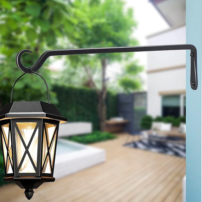 16 inch Plant Hanger, Sturdy Hanging Plant Bracket Outdoor, Hanging Plant Wall Hook Heavy Duty, for Hanging Bird Feeders, Planters, Lanterns, Wind Chimes, Indoor/Outdoor Use, Black, Set of 4