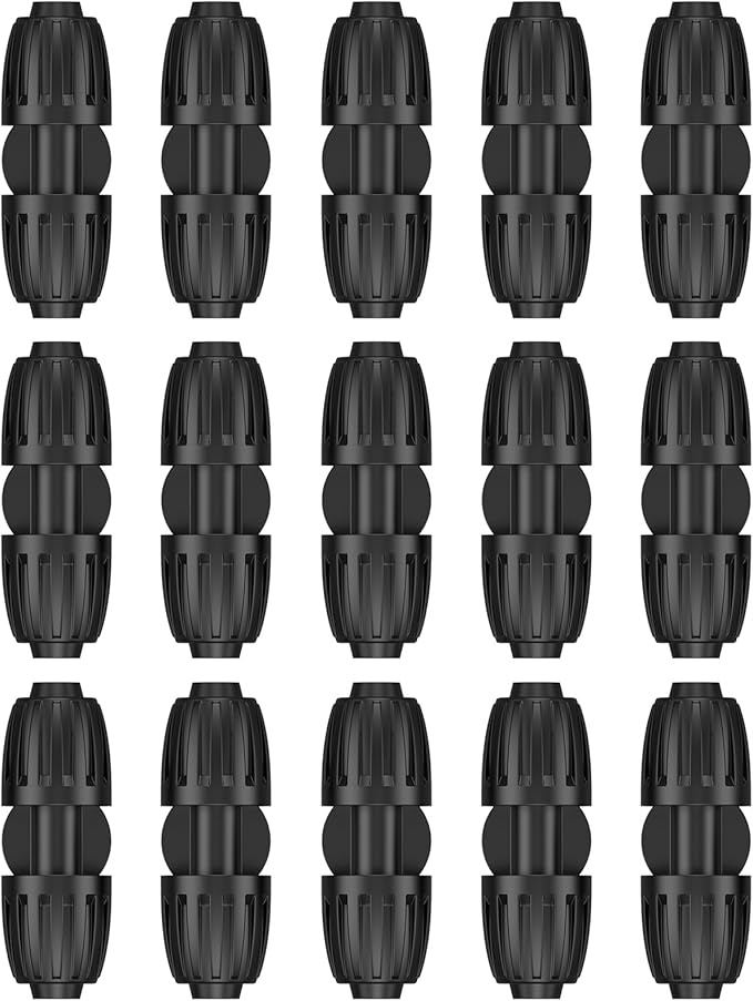 Pawfly 15 Pcs Drip Irrigation Fittings for 1/2 Inch Irrigation Tubing (1/2" ID x 0.64" OD), 1/2" Drip Line Connectors with Anti-Drop Lock Nuts, Barbed Coupling Parts for Garden Irrigation System