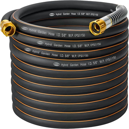 5/8 in. × 75 ft. Flexible Hybrid Rubber Garden Hose, High Flow 5/8" I.D. No Memory Durable Lightweight Water Hose for Watering, Irrigation, Water Transfer Pump
