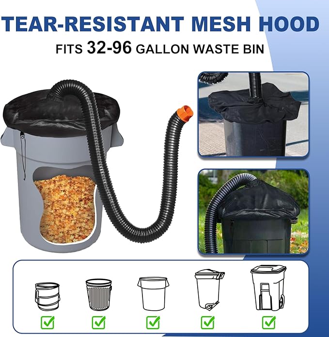 Leaf Collector for Major Brand Leaf Blower/Vacuum/Mulcher, 8FT Hose with Adjustable Adapter Fits 2.3"-5" Ports