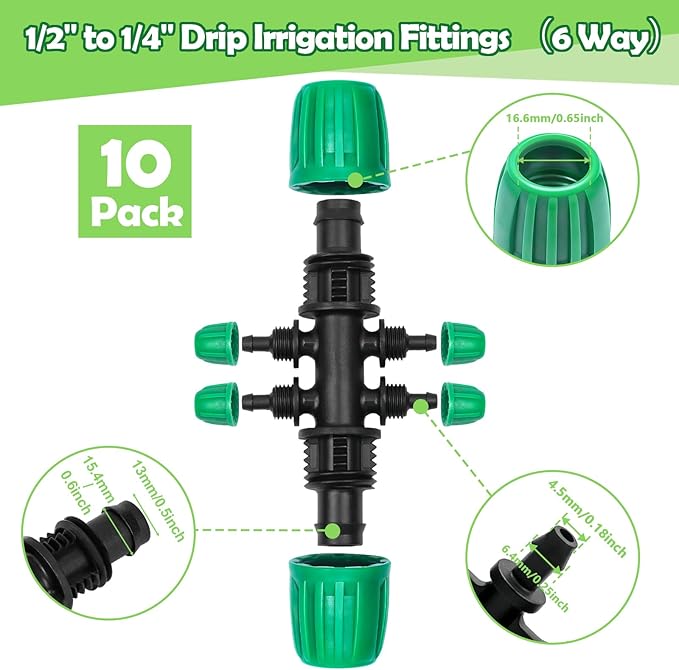 10 Pack 1/2 Inch To 1/4 Inch Drip Irrigation Fittings (1/2" ID x 0.65" OD), Drip Line Irrigation Locked Barbed 1/2" To 1/4" Adapter Anti Leak Irrigation System 1/2 In. To 1/4 In. Reducing Tee