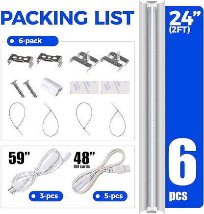 Barrina T8 Plant Light, 144W(6 x 24W), 800W Equivalent, 2FT Super Bright, Full Spectrum, led Grow Light, Integrated Growing Lamp Fixture, for Indoor Plants, 6-Pack