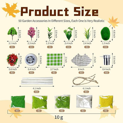 50 Pcs Fairy Garden Accessories Outdoor Kit, Mini Resin Animals Miniature Garden Figurines Set, Micro Landscape Ornaments Kit, Fake Diorama Trees for DIY Craft Succulent Decor