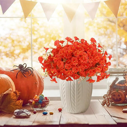 Geegoods Artificial Fall Flowers Outdoor – 16 Bundles Morning Glory with Eucalyptus, UV Resistant Faux Plants for Porch, Patio, Front Door & Garden Planter Boxes | Lifelike Autumn Decoration