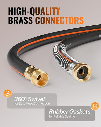 30FT x 5/8" Rubber Garden Hose, Heavy Duty Garden Water Hose, 300 PSI Working, 1000 PSI Burst, Swivel Handle with Stainless Steel Ring, 5-Layer Braided, All-Weather Outdoor Use, BG30GH06