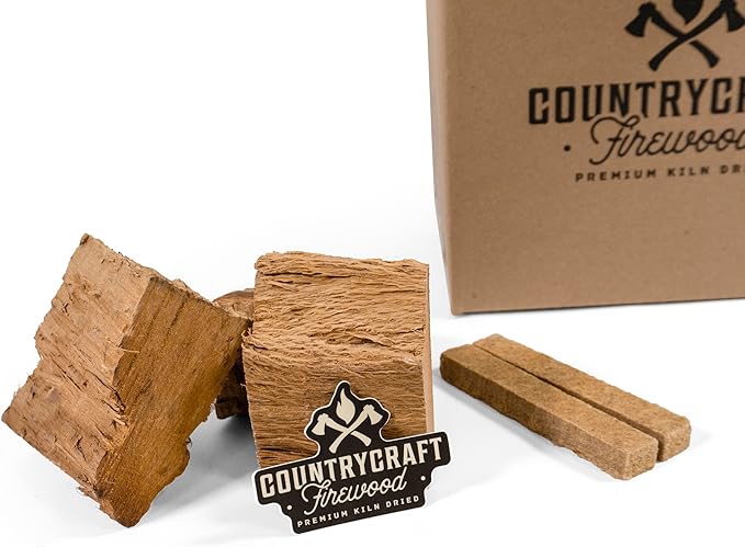 Kiln-Dried Red Oak Cooking Wood Chunks – Sustainably Sourced Firewood and BBQ Wood for BBQs, Grills & Smokers – 10 lbs, Made in The USA with 2 Firestarters