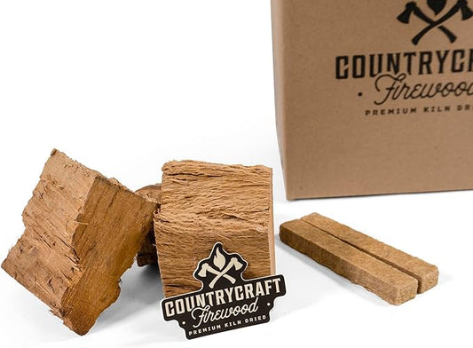 Kiln-Dried Red Oak Cooking Wood Chunks – Sustainably Sourced Firewood and BBQ Wood for BBQs, Grills & Smokers – 10 lbs, Made in The USA with 2 Firestarters