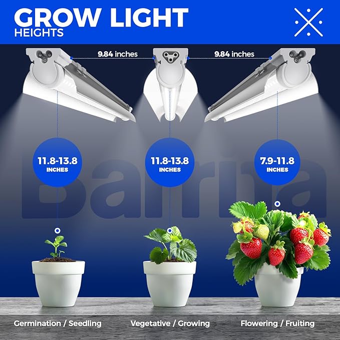 Barrina Grow Lights for Indoor Plants, 3FT 5000K Daylight White Full Spectrum Plant Lights, 180W(6 x 30W, 1000W Equivalent), T8 Grow Light Bulbs, LED Grow Light Strips, Linkable Design, 6-Pack