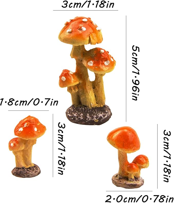 3pcs Resin Mushroom Miniature Fairy Garden Decoration Accessories Sculptures Statues,Yard Decor for Outside Gnomes Outdoor Decor for Patio Zen Garden