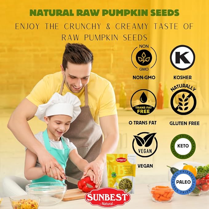 Sunbest Natural - Pumpkin Seeds Raw and Fresh, Pumpkin Seeds Unsalted, Whole Shelled Pumpkin Seeds, Kosher Seeds for Snacks, Pumpkin Seeds Bulk, Non-GMO and Vegan Healthy Pumpkin Snacks, 3 Lbs.
