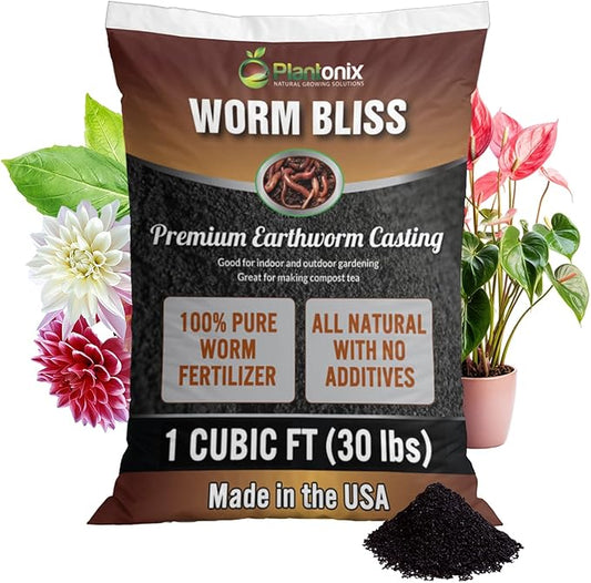 Worm Bliss (1 Cubic Ft, 30lbs) - Organic Worm Castings for Plants & Gardening - OMRI-Listed Earthworm Castings for Plants, Vegetables, Flowers, & Potting Soil - Garden Fertilizer Rich in Nutrients