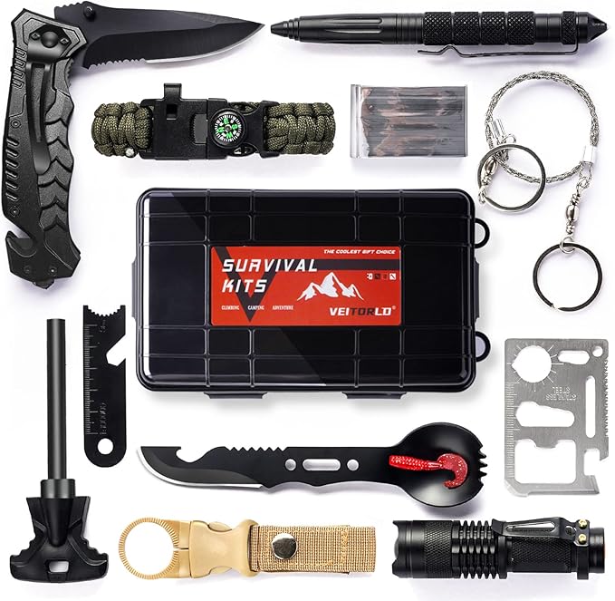 VEITORLD Gifts for Men Dad Him Christmas - Survival Gear and Equipment 12 in 1, Survival Kits - Cool Unique Fishing Hunting Birthday Gifts for Husband Teen Boy Boyfriend Women, Mens Stocking Stuffers