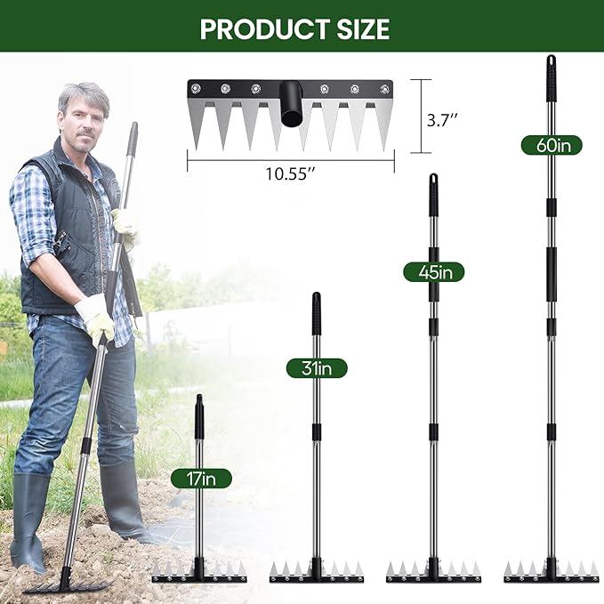Stainless Steel Weeding Tool withSaw Blade - 4-Section Detachable Handlefor Effortless Gardening, YardWork & Weed Removal