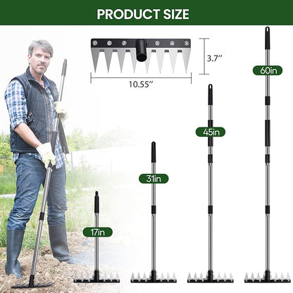 Stainless Steel Weeding Tool withSaw Blade - 4-Section Detachable Handlefor Effortless Gardening, YardWork & Weed Removal