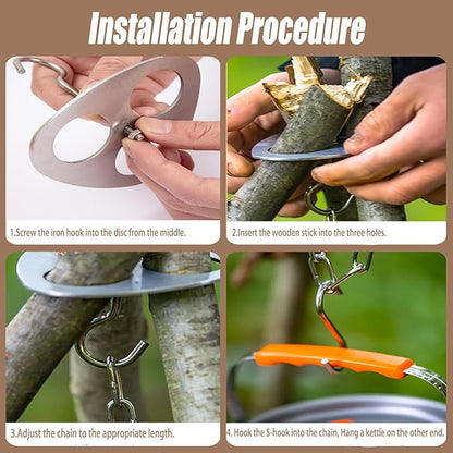 Camping Tripod Board, Turn Branches Into Stainless Steel Campfire Support Plate With Adjustable Chain For Hanging Cookware Perfect Portable Camping Gear Accessories For Outdoor Cooking(1pcs)